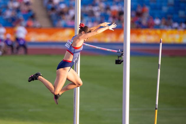 Gemma Tutton of Great Britain and Northern Ireland in action in the Womens Pole Vault qualification at the European Athletics Championships at Alexander Stadium in Birmingham, England  Copyright: xSeanxWalshx Sportspressphoto_SPR205552