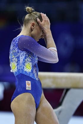 Sanne Wevers, NED, during qualification after beam at 2026 Europeans in Zagreb; 13 08 2026; *** Sanne Wevers, NED, during the qualifying round after the balance beam at the 2026 European Championships in Zagreb on August 13, 2026 