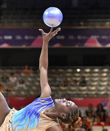 13.08.2026, xhbx, Rhythmische Sportgymnastik Weltmeisterschaft 2026, v.l. Emilia Ekandjo (Namibia) Ball (DFL DFB REGULATIONS PROHIBIT ANY USE OF PHOTOGRAPHS as IMAGE SEQUENCES and or QUASI-VIDEO) Frankfurt am Main *** August 13, 2026, xhbx, 2026 Rhythmic Gymnastics World Championships, from left: Emilia Ekandjo, Namibia, Ball, DFL, DFB. REGULATIONS PROHIBIT ANY USE OF PHOTOGRAPHS AS IMAGE SEQUENCES AND OR QUASI-VIDEO. Frankfurt am Main
