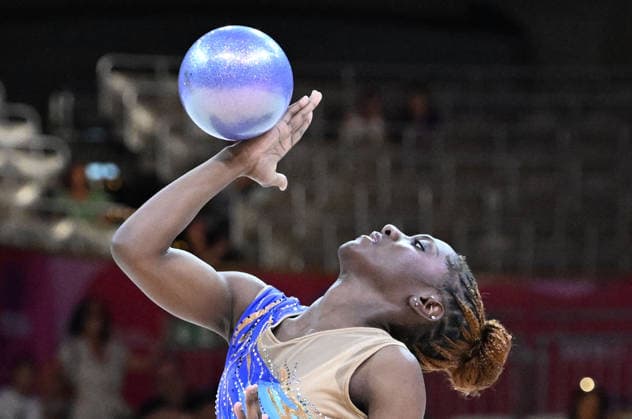 13.08.2026, xhbx, Rhythmische Sportgymnastik Weltmeisterschaft 2026, v.l. Emilia Ekandjo (Namibia) Ball (DFL DFB REGULATIONS PROHIBIT ANY USE OF PHOTOGRAPHS as IMAGE SEQUENCES and or QUASI-VIDEO) Frankfurt am Main *** August 13, 2026, xhbx, 2026 Rhythmic Gymnastics World Championships, from left: Emilia Ekandjo, Namibia, Ball, DFL, DFB. REGULATIONS PROHIBIT ANY USE OF PHOTOGRAPHS AS IMAGE SEQUENCES AND OR QUASI-VIDEO. Frankfurt am Main
