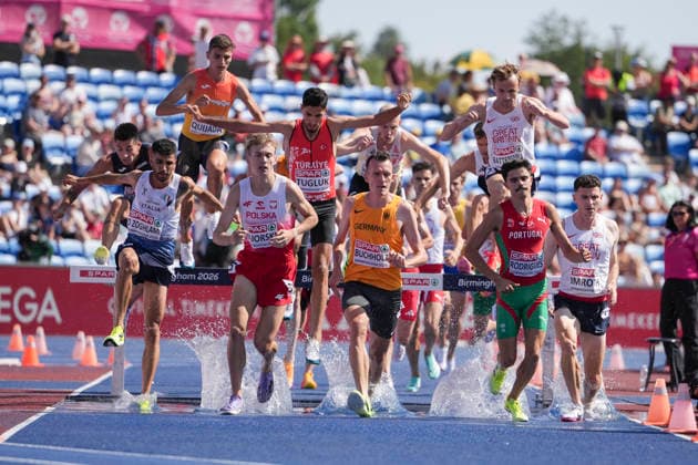 ATHLETICS - European Athletics Championships BIRMINGHAM,ENGLAND,13.AUG.26 - ATHLETICS - European Athletics Championships, 3000 Steeplechase, Men. Image shows the athletes with Tobias Rattinger (AUT).  GEPAxpictures xRanjithxKumar