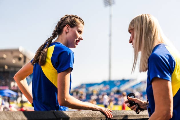 European Athletics Championships; Birmingham, 13.08.2026 BIRMINGHAM, UNITED KINGDOM - AUGUST 13: Yaroslava Mahuchikh (UKR - Ukraine), left, talks to coach Tetyana Stepanova, right, during the qualification of the womens high jump on August 13, 2026 in Birmingham, United Kingdom. *** European Athletics Championships, Birmingham, August 13, 2026 BIRMINGHAM, UNITED KINGDOM AUGUST 13 Yaroslava Mahuchikh (UKR, Ukraine), left, talks to coach Tetyana Stepanova, right, during the women’s high jump qualifying round on August 13, 2026, in Birmingham, United Kingdom Copyright: xBEAUTIFULxSPORTS UlfxSchillerx