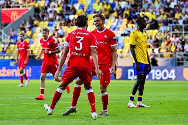 Dunajska Streda , 13Ã08-2026 , MOL Arena , season 2026 2027 , UEFA Conference League play-off football , match between FC DAC 1904 and FC Twente , picture shows goal celebration by FC Twente player Max Bruns DAC 1904 - Twente  x205679302x Copyright: