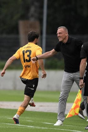 August 13, 2026, Riga, Latvia: Richard Sedlacek of Jablonec celebrates his first goal with head coach of Jablonec Lubos Kozelduring during the UEFA Europa Conference League third qualifying round game between LatviaÃ¢â‚¬â ¢s FK RFS and Czech Republic Jablonec FC teams in Riga, Latvia 13.08.2026. Latvia Sports - August 13, 2026  - ZUMAk209 20260813_zsp_k209_013 Copyright: xRomansxKoksarovx