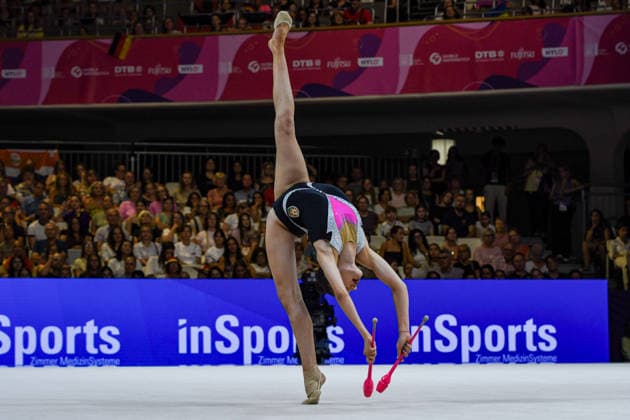 August 13, 2026, Frankfurt, Hesse, Germany: Azerbaijani gymnast FIDAN GURBANLI competes in the 42nd Rhythmic gymnastics, Rhythmische Sportgymnastik, RSG World Championships qualifiers in the Festhalle in Frankfurt, Hesse, Germany on Thursday, August 13, 2026. 2026 Rhythmic Gymnastics World Championships Qualifying  - ZUMAd168 20260813_zsp_d168_044 Copyright: xKaixDambachx