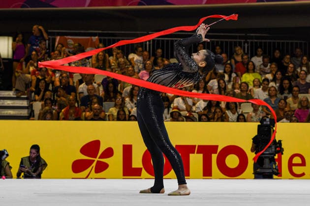 August 13, 2026, Frankfurt, Hesse, Germany: Canadian gymnast JANA ALEMAM competes in the 42nd Rhythmic gymnastics, Rhythmische Sportgymnastik, RSG World Championships qualifiers in the Festhalle in Frankfurt, Hesse, Germany on Thursday, August 13, 2026. 2026 Rhythmic Gymnastics World Championships Qualifying  - ZUMAd168 20260813_zsp_d168_047 Copyright: xKaixDambachx