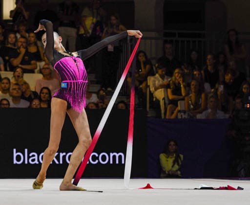August 13, 2026, Frankfurt, Hesse, Germany: Kazakhstani gymnast AKMARAL YEREKESHEVA competes in the 42nd Rhythmic gymnastics, Rhythmische Sportgymnastik, RSG World Championships qualifiers in the Festhalle in Frankfurt, Hesse, Germany on Thursday, August 13, 2026. 2026 Rhythmic Gymnastics World Championships Qualifying  - ZUMAd168 20260813_zsp_d168_053 Copyright: xKaixDambachx