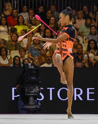 August 13, 2026, Frankfurt, Hesse, Germany: Brazilian gymnast GEOVANNA SANTOS competes in the 42nd Rhythmic gymnastics, Rhythmische Sportgymnastik, RSG World Championships qualifiers in the Festhalle in Frankfurt, Hesse, Germany on Thursday, August 13, 2026. 2026 Rhythmic Gymnastics World Championships Qualifying  - ZUMAd168 20260813_zsp_d168_055 Copyright: xKaixDambachx