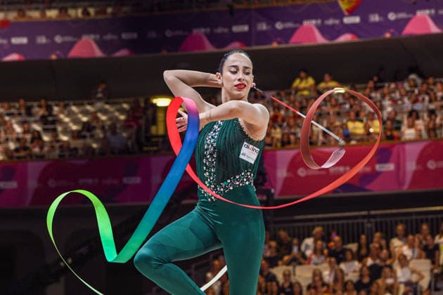 August 13, 2026, Frankfurt, Hesse, Germany: Spanish gymnast ALBA BAUTISTA competes in the 42nd Rhythmic gymnastics, Rhythmische Sportgymnastik, RSG World Championships qualifiers in the Festhalle in Frankfurt, Hesse, Germany on Thursday, August 13, 2026. 2026 Rhythmic Gymnastics World Championships Qualifying  - ZUMAd168 20260813_zsp_d168_056 Copyright: xKaixDambachx