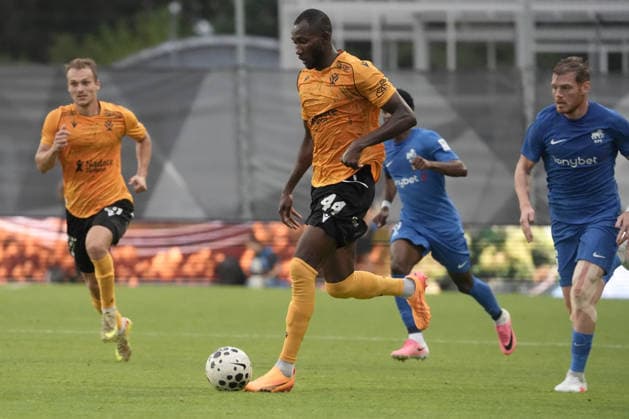Lamin Jawo of Jablonec in action during the UEFA Europa Conference League third qualifying round game between Latvia™s FK RFS and Czech Republic Jablonec FC teams in Riga, Latvia 13.08.2026. Riga Latvia Copyright: xRomanxKoksarovx RKV04945.JPG
