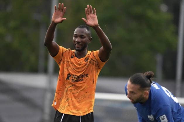 Lamin Jawo of Jablonec reacts during the UEFA Europa Conference League third qualifying round game between Latvia™s FK RFS and Czech Republic Jablonec FC teams in Riga, Latvia 13.08.2026. Riga Latvia Copyright: xRomanxKoksarovx RKV04950.JPG