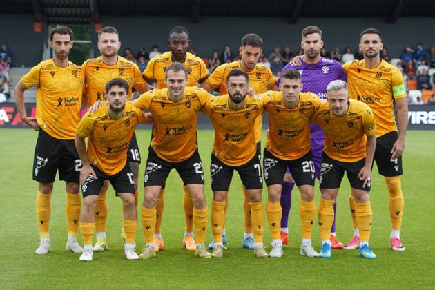 FK Jablonec team players poses prior to the the UEFA Europa Conference League third qualifying round game between Latvia™s FK RFS and Czech Republic Jablonec FC teams in Riga, Latvia 13.08.2026. Riga Latvia Copyright: xRomanxKoksarovx DSC04089.JPG