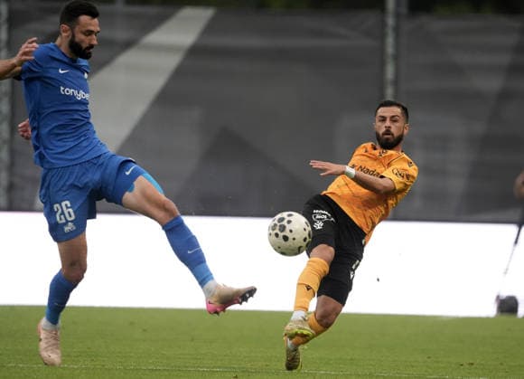 August 13, 2026, Riga, Latvia: Stefan Panic of RFS and Vakhtang Tchanturishvili of Jablonec in action during the UEFA Europa Conference League third qualifying round game between LatviaÃ¢â‚¬â ¢s FK RFS and Czech Republic Jablonec FC teams in Riga, Latvia 13.08.2026. Latvia Sports - August 13, 2026  - ZUMAk209 20260813_zsp_k209_021 Copyright: xRomansxKoksarovx