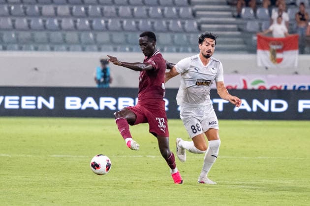 SOCCER - UEFA EL, Pafos vs RBS LIMASSOL,CYPRUS,13.AUG.26 - SOCCER - UEFA Europa League, qualification, Pafos FC vs Red Bull Salzburg. Image shows Abubakr Barry (RBS) and Pepe (Pafos).  GEPAxpictures xXenophonxKarakalos