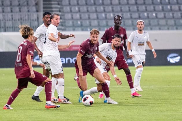 SOCCER - UEFA EL, Pafos vs RBS LIMASSOL,CYPRUS,13.AUG.26 - SOCCER - UEFA Europa League, qualification, Pafos FC vs Red Bull Salzburg. Image shows Sota Kitano, Sota Kitano and Yorbe Vertessen (RBS) and Gabriel Teixeira Aragao (Pafos).  GEPAxpictures xXenophonxKarakalos
