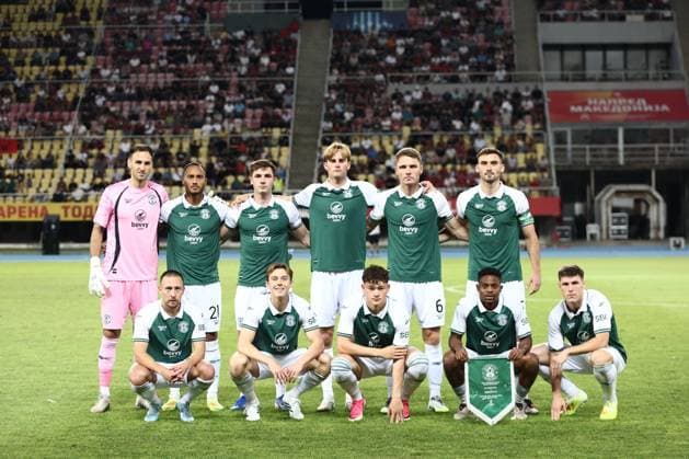 Hibernian line up Shkendija v Hibernian, UEFA Conference League, 3rd Qualifying Round, Second Leg, Football, Nacionalna Arena Toe Proeski, Skopje, North Macedonia - 13 Aug 2026Skopje Nacionalna Arena Tose Proeski United Kingdom  Copyright: xNikolaxKrstic Shutterstockx 17069367v