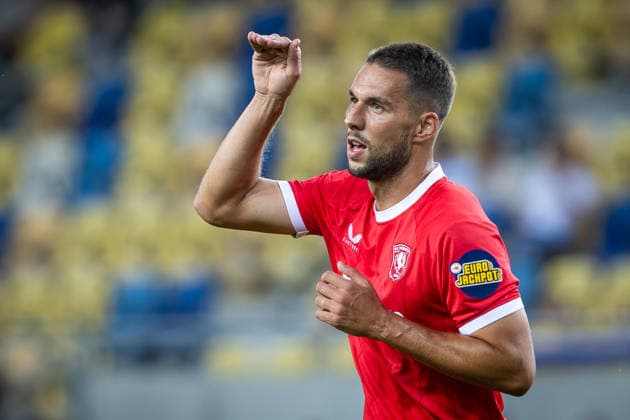 DAC DUNAJSKA STREDA - TWENTE Marko Pjaca of Twente celebrates a goal during the second leg of third qualifying round of UEFA Conference league football match between DAC Dunajska Streda and Twente at the DAC Arena MOL Arena. Dunajska Streda, Slovakia, August 13, 2026. Photo by Branislav Racko Copyright: xx 080A7396