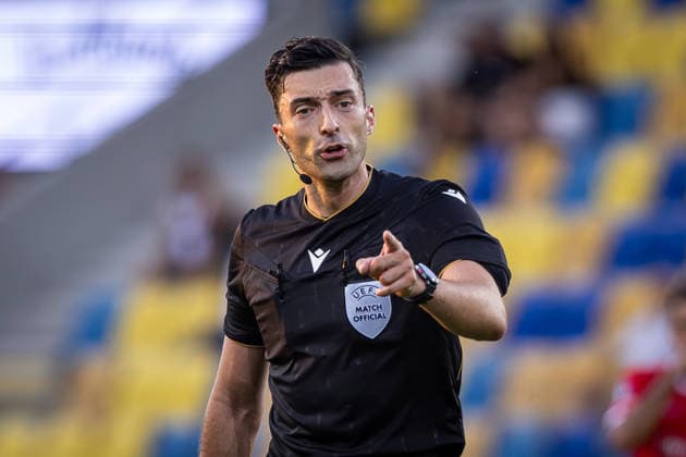 DAC DUNAJSKA STREDA - TWENTE Referee Florian Badstubner during the second leg of third qualifying round of UEFA Conference league football match between DAC Dunajska Streda and Twente at the DAC Arena MOL Arena. Dunajska Streda, Slovakia, August 13, 2026. Photo by Branislav Racko Copyright: xx 080A7258