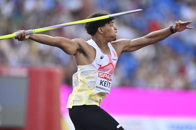 Belgian Dai Keita pictured during the javelin throw event of the decathlon competition on the fourth day of the European Athletics Championships (August 10-18) in Birmingham, United Kingdom, on Thursday 13 August 2026. ERICxLALMAND  x183314355x