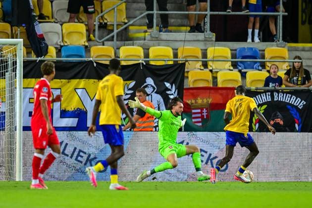 Dunajska Streda , 13Ã08-2026 , MOL Arena , season 2026 2027 , UEFA Conference League play-off football , match between FC DAC 1904 and FC Twente , picture shows goal scored by DAC player Julien Eymard Bationo DAC 1904 - Twente  x205680901x Copyright: