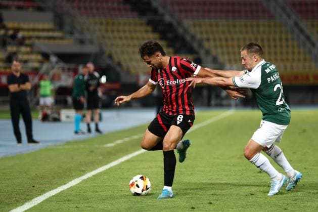 Rafa of KF Shkendija and Felix Passlack of Hibernian Shkendija v Hibernian, UEFA Conference League, 3rd Qualifying Round, Second Leg, Football, Nacionalna Arena Toe Proeski, Skopje, North Macedonia - 13 Aug 2026Skopje Nacionalna Arena Tose Proeski United Kingdom  Copyright: xNikolaxKrstic Shutterstockx 17069367ad