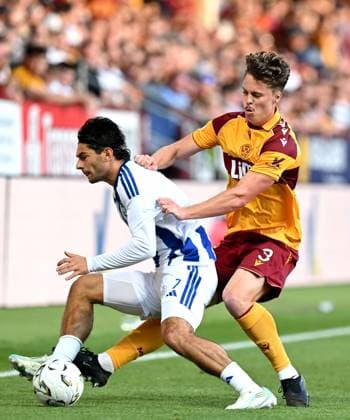 Jake Girdwood-Reich of Motherwell and Pyry Mentu of HJK Helsinki Motherwell v HJK Helsinki, UEFA Conference League, 3rd Qualifying Round, Second Leg, Football, Fir Park, Motherwell, Scotland, UK - 13 Aug 2026Motherwell Fir Park Scotland United Kingdom  Copyright: xMarkxRunnacles Shutterstockx 17069362q