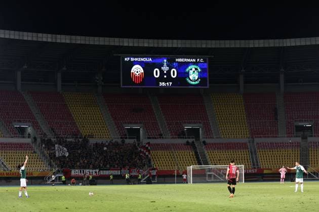 A general view of the action Shkendija v Hibernian, UEFA Conference League, 3rd Qualifying Round, Second Leg, Football, Nacionalna Arena Toe Proeski, Skopje, North Macedonia - 13 Aug 2026Skopje Nacionalna Arena Tose Proeski United Kingdom  Copyright: xNikolaxKrstic Shutterstockx 17069367ai