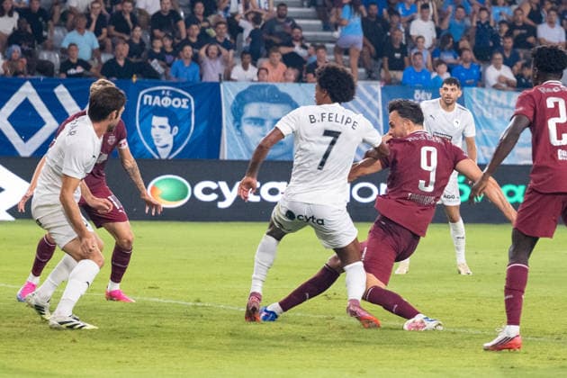 SOCCER - UEFA EL, Pafos vs RBS LIMASSOL,CYPRUS,13.AUG.26 - SOCCER - UEFA Europa League, qualification, Pafos FC vs Red Bull Salzburg. Image shows Haris Tabakovic (RBS).  GEPAxpictures xXenophonxKarakalos