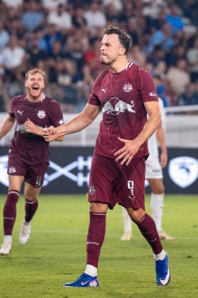 SOCCER - UEFA EL, Pafos vs RBS LIMASSOL,CYPRUS,13.AUG.26 - SOCCER - UEFA Europa League, qualification, Pafos FC vs Red Bull Salzburg. Image shows the rejoicing of Haris Tabakovic (RBS).  GEPAxpictures xXenophonxKarakalos
