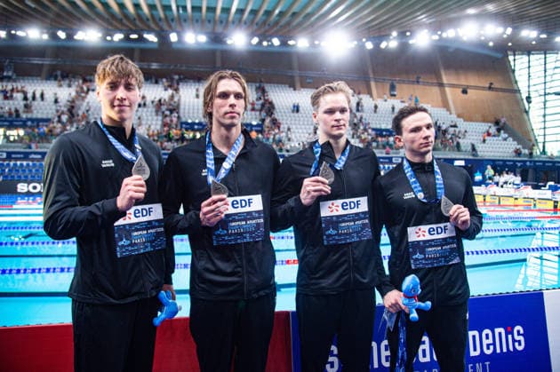 NATATION : Championnat d europe de natation 2026 - PARIS - 13 08 2026 Ivan Girev (NAB) Vasilii Kukushkin (NAB) Aleksandr Shchegolev (NAB) Egor Kornev (NAB) Saint DenisFrance  Copyright: xBaptistexAutissierx