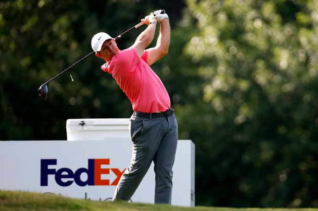 MEMPHIS, TN - AUGUST 13: Rory Mcllroy of Northern Ireland watches his tee shot on No. 3 during the first round of the FedEx St. Jude Championship, August 13, 2026, at TPC Southwind in Memphis, Tennessee. (Photo by Matthew Maxey Icon Sportswire) GOLF: AUG 13 PGA, Golf Herren FedEx St. Jude Championship EDITORIAL USE ONLY Icon260813010