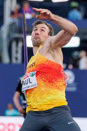 BIRMINGHAM, GREAT BRITAIN - AUGUST 13, 2026: Niklas KAUL (GER Germany) competes in the javelin throw of the decathlon during European Athletics Championships at Alexander Stadium on August 13, 2026 in Birmingham, Great Britain. Great Britain Copyright: xAxelxKohringx