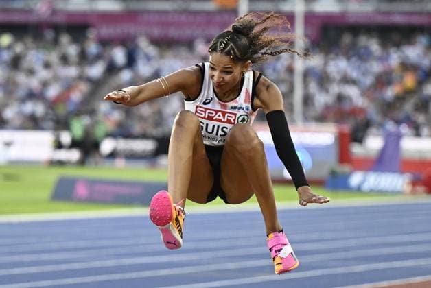 Belgian Saliyya Guisse pictured in action during the women s triple jump event on the fourth day of the European Athletics Championships (August 10-18) in Birmingham, United Kingdom, on Thursday 13 August 2026. ERICxLALMAND  x183318225x