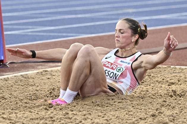 Belgian Ilona Masson pictured in action during the women s triple jump event on the fourth day of the European Athletics Championships (August 10-18) in Birmingham, United Kingdom, on Thursday 13 August 2026. ERICxLALMAND  x183318222x