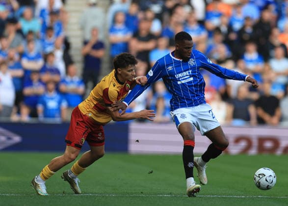 Rangers v Jagiellonia BiaÅ‚ystok UEFA Europa League Dujon Sterling of Rangers (right) controls the ball during the UEFA Europa League Third Qualifying Round Second Leg match at Ibrox Stadium, Glasgow 13 08 2026 UK Newspapers OUT Copyright: xFredxPalmerx FIL-23767-0067