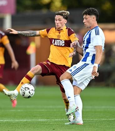 Alex Lowry of Motherwell and Mads Borchers of HJK Helsinki Motherwell v HJK Helsinki, UEFA Conference League, 3rd Qualifying Round, Second Leg, Football, Fir Park, Motherwell, Scotland, UK - 13 Aug 2026Motherwell Fir Park Scotland United Kingdom  Copyright: xMarkxRunnacles Shutterstockx 17069362at
