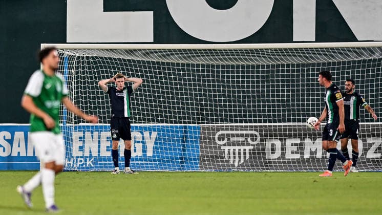UEFA Europa League Third Qualifying Round Second Leg, Egnatia Arena, Albania 13 8 2026 KF Egnatia vs Shamrock Rovers Shamrock Rovers Matt Healy dejected after his side concede their first goal of the match Matt Healy dejected after his side concede their first goal of the match 13 8 2026  Copyright: xinphox DSC_1868
