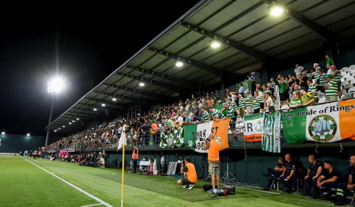 UEFA Europa League Third Qualifying Round Second Leg, Egnatia Arena, Albania 13 8 2026 KF Egnatia vs Shamrock Rovers A view of Shamrock Rovers fans ahead of the match A view of Shamrock Rovers fans ahead of the match 13 8 2026  Copyright: xinphox DSC_7871