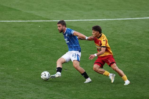 Nicolas Raskin of Rangers on the ball during the Europa League qualifying match at Ibrox Stadium, Glasgow. Rangers v Jagiellonia Bialystok - UEFA Europa League 3rd Round Qualifying - Ibrox Stadium, Glasgow, Lanarkshire, Scotland, UK - 13 Aug 2026Glasgow Ibrox Lanarkshire United Kingdom EDITORIAL USE ONLY  Copyright: xO Rourke RangersxFC Shutterstockx 17070075l