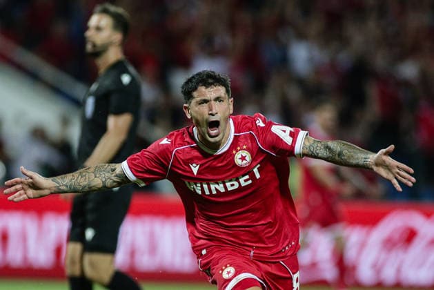 IPA87453954 - CSKA s Stefano Sensi celebrating after scoring a goal during the Europa League qualifying match between PFC CSKA and Maccabi Tel Aviv FC at Vasil Levski National Stadium in Sofia, Bulgaria, on August 13, 2026  Copyright: xIvanxSxIvanov IPAxSportx xx 87453954
