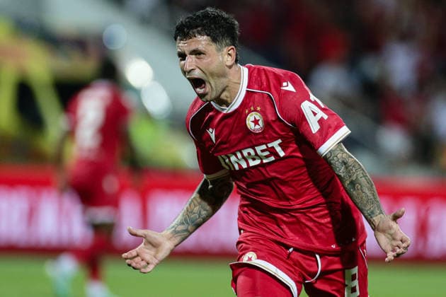 IPA87453955 - CSKA s Stefano Sensi celebrating after scoring a goal during the Europa League qualifying match between PFC CSKA and Maccabi Tel Aviv FC at Vasil Levski National Stadium in Sofia, Bulgaria, on August 13, 2026  Copyright: xIvanxSxIvanov IPAxSportx xx 87453955