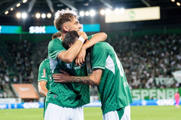 Fussball, UEFA Conference League Qualifikation: FC St. Gallen 1879 vs. FC Sheriff Tiraspol - Donnerstag, 13.08.2026 (Berit Sitterstadion, St. Gallen, Schweiz); Corsin Konietzke (63, FC St. Gallen) und Mihailo StevanoviÄ‡, Mihailo Stevanovic (64, FC St. Gallen) jubeln nach dem Tor von Mihailo StevanoviÄ‡, Mihailo Stevanovic (64, FC St. Gallen) zum 5:1, Tor, Torjubel *** Soccer, UEFA Conference League Qualifying Round: FC St. Gallen 1879 vs. FC Sheriff Tiraspol, Thursday, August 13, 2026, Berit Sitter Stadium, St. Gallen, Switzerland. Corsin Konietzke (63), FC St. Gallen, and Mihailo Stevanovic, Mihailo Stevanovic 64, FC St. Gallen celebrate after Mihailo Stevanovic’s goal, Mihailo Stevanovic 64, FC St. Gallen make it 5–1, goal, goal celebration Copyright: xValentinxDomgjonix