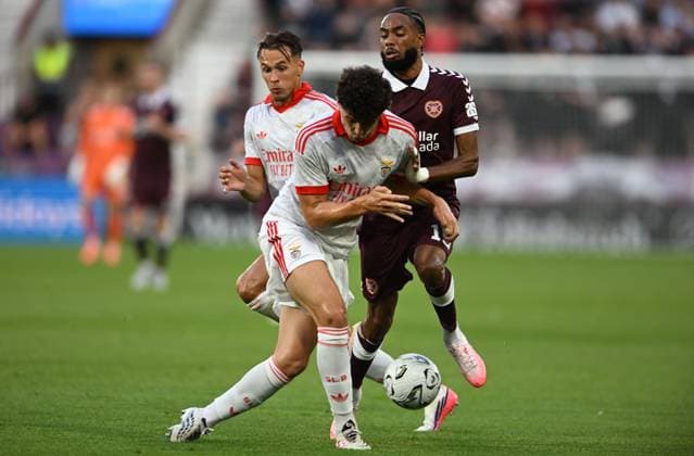 Manu Silva of Benfica, Amar Dedic of Benfica and Sabri Guendouz of Hearts Heart of Midlothian v Benfica, UEFA Europa League, 3rd Qualifying Round, Second Leg, Football, Tynecastle Park, Edinburgh, Scotland, UK - 13 Aug 2026Edinburgh Tynecastle Park United Kingdom  Copyright: xNeilxHanna Shutterstockx 17069356as