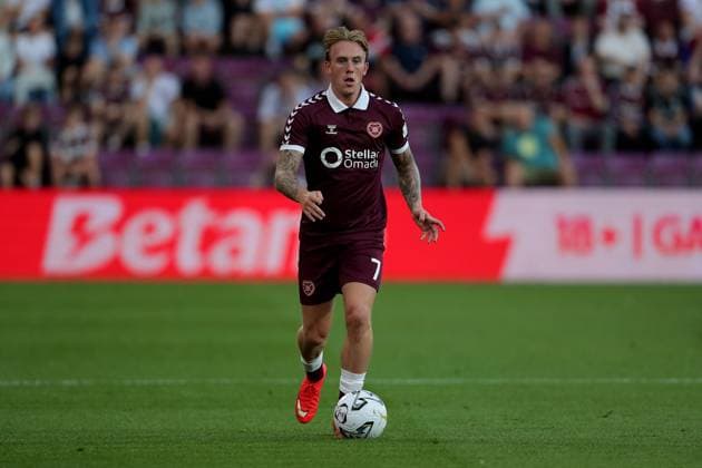 UK: Heart of Midlothian v Benfica - UEFA Europa League - 3rd Qualifying Round at Tynecastle Park in Edinburgh, Scotland on 13 August 2026 Heart of Midlothian v Benfica - UEFA Europa League - 3rd Qualifying Round at Tynecastle Park in Edinburgh, Scotland on 13 August 2026 Calvin Miller of Heart of Midlothian FC in action Edinburgh Tynecastle Park Scotland Copyright: xJamesxChristiex