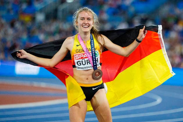 BIRMINGHAM, GREAT BRITAIN - AUGUST 13, 2026 : Olivia GÜRTH (GER Germany) taking bronze during the European Athletics Championships at Alexander Stadium on August 13, 2026 in Birmingham, Great Britain. Great Britain Copyright: xLeahxKohringx