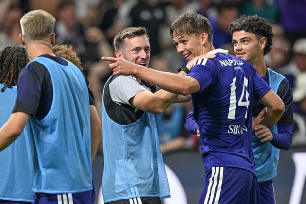 260813 RSC Anderlecht vs PAOK Danylo Sikan (14) of Anderlecht celebrates after scoring the 3-1 goal pictured during the third qualifying round - 2nd leg in the 2026-2027 Uefa Europa League season between RSC Anderlecht and PAOK FC Saloniki from Greece on August 13 , 2026 in Anderlecht, Belgium. (Photo by David Catry Isosport) Anderlecht Belgium  Copyright: xDavidxCatryx 20260813DC2_4427