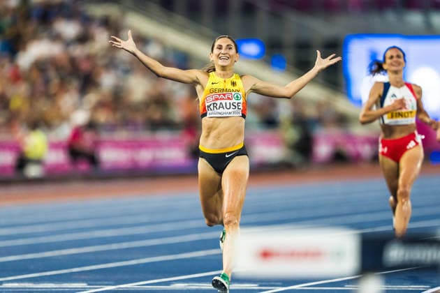 European Athletics Championships; Birmingham, 13.08.2026 BIRMINGHAM, UNITED KINGDOM - AUGUST 13: Gesa Felicitas Krause (GER - Germany) celebrates in the final of the 3000 m steeple chase at the European Athletics Championships; Birmingham on August 13, 2026 in Birmingham, United Kingdom. *** European Athletics Championships, Birmingham, August 13, 2026 BIRMINGHAM, UNITED KINGDOM AUGUST 13 Gesa Felicitas Krause (GER, Germany) celebrates in the final of the 3,000-meter steeplechase at the European Athletics Championships in Birmingham on August 13, 2026, in Birmingham, United Kingdom Copyright: xBEAUTIFULxSPORTS UlfxSchillerx