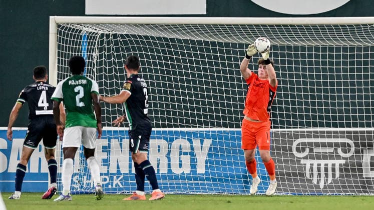 UEFA Europa League Third Qualifying Round Second Leg, Egnatia Arena, Albania 13 8 2026 KF Egnatia vs Shamrock Rovers Shamrock Rovers goalkeeper Ed McGinty makes a save Ed McGinty makes a save 13 8 2026  Copyright: xinphox DSC_1885