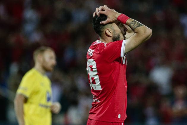 SOCCER - UEFA Europa League - Qualifiers - PFC CSKA - Maccabi Tel Aviv FC Photo by IPA ABACAPRESS.COM87453957 - CSKA s Ioannis Pitas reacts after missing a chance during the Europa League qualifying match between PFC CSKA and Maccabi Tel Aviv FC at Vasil Levski National Stadium in Sofia, Bulgaria, on August 13, 2026 Sofia Bulgaria  Copyright: xIPAxSport ABACAx