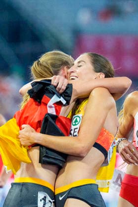 BIRMINGHAM, GREAT BRITAIN - AUGUST 13, 2026 : Gesa Felicitas KRAUSE (GER Germany) and Olivia GÜRTH (GER Germany) competing in the 3000m steeple chase final during the European Athletics Championships at Alexander Stadium on August 13, 2026 in Birmingham, Great Britain. Great Britain Copyright: xLeahxKohringx